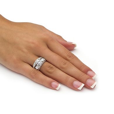 PalmBeach Jewelry 2 Piece 3.47 TCW CZ Bridal Set in Platinum-plated Sterling Silver