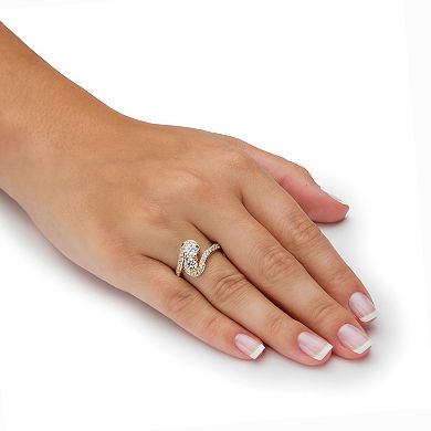 PalmBeach Jewelry 1.39 TCW Gold-Plated Sterling Silver Cubic Zirconia 2-Stone Bypass Ring