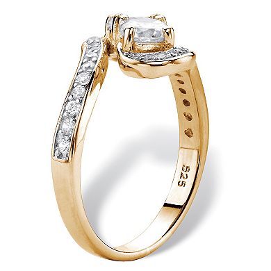 PalmBeach Jewelry 1.39 TCW Gold-Plated Sterling Silver Cubic Zirconia 2-Stone Bypass Ring