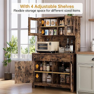 IDEALHOUSE Farmhouse Pantry with Microwave Stand