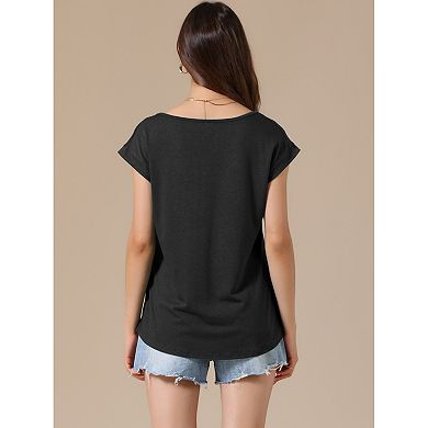 Tunic Tops for Women's Short Sleeve Pleated Front Dressy Round Neck Summer Casual Blouses