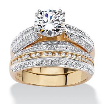PalmBeach Jewelry 2.55 TCW Cubic Zirconia Two-Piece Bridal Set in14k Gold-plated Sterling Silver