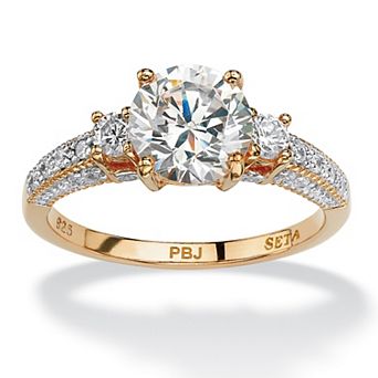 PalmBeach Jewelry 2.38 TCW Round Cubic Zirconia Ring in Gold-Plated Sterling Silver