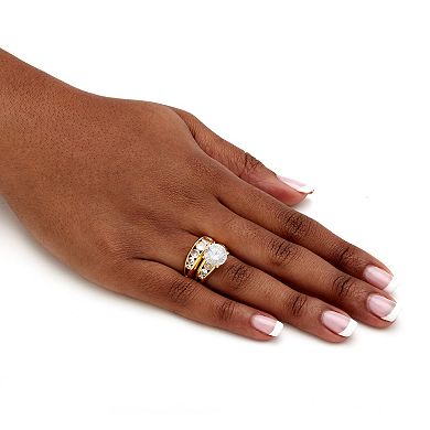 PalmBeach Jewelry 6.09 TCW Round Cubic Zirconia Two-Piece Bridal Set Gold-Plated