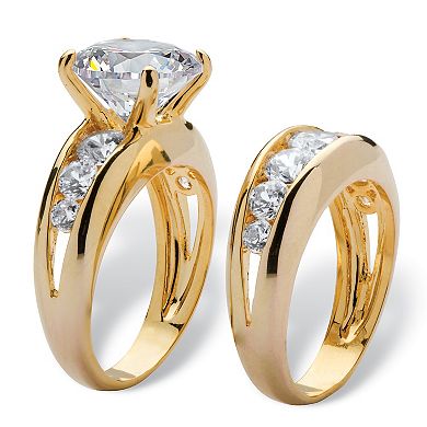 PalmBeach Jewelry 6.09 TCW Round Cubic Zirconia Two-Piece Bridal Set Gold-Plated