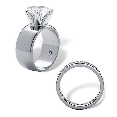 PalmBeach Jewelry 4.80 Cttw. 2-Piece Round Cubic Zirconia Sterling Silver Wedding Ring Set