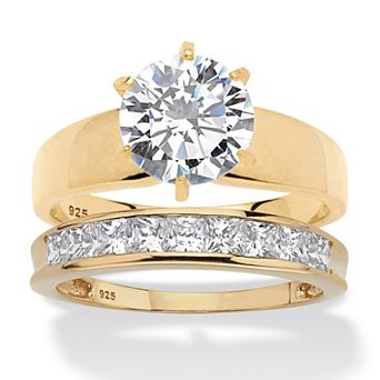 PalmBeach Jewelry 3.81 ct w. 2 pc 14k Gold-plated Silver Cubic Zirconia Wedding Ring Set