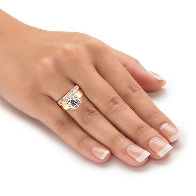 PalmBeach Jewelry 3.81 Cttw. 2-Pc. 14k Gold-plated Silver Cubic Zirconia Wedding Ring Set