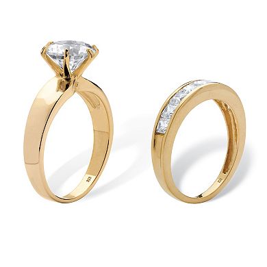 PalmBeach Jewelry 3.81 Cttw. 2-Pc. 14k Gold-plated Silver Cubic Zirconia Wedding Ring Set