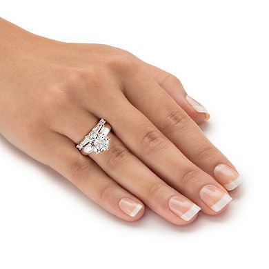 PalmBeach Jewelry 4.48 Cttw. 2-Piece Sterling Silver Round Cubic Zirconia Wedding Ring Set