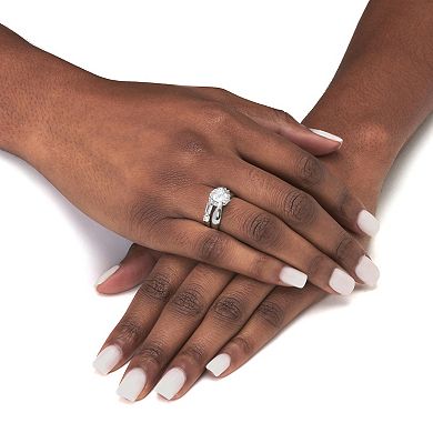 PalmBeach Jewelry 4.48 Cttw. 2-Piece Sterling Silver Round Cubic Zirconia Wedding Ring Set