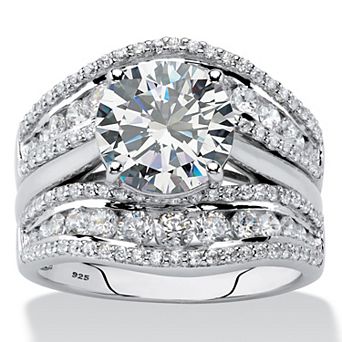 PalmBeach Jewelry 4.26 ct w. Platinum-plated Silver Cubic Zirconia 2 pc Jacket Wedding Ring Set
