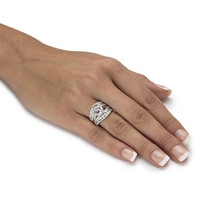 PalmBeach Jewelry 4.26 Cttw. Platinum-plated Silver Cubic Zirconia 2-Piece Jacket Wedding Ring Set