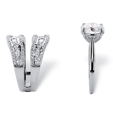 PalmBeach Jewelry 4.26 Cttw. Platinum-plated Silver Cubic Zirconia 2-Piece Jacket Wedding Ring Set