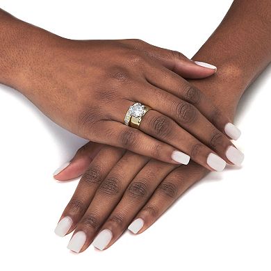PalmBeach Jewelry 4.80 Cttw. CZ Gold-Plated 2-Piece Solitaire and Eternity Wedding Ring Set
