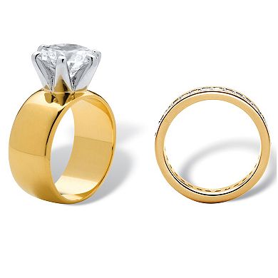PalmBeach Jewelry 4.80 Cttw. CZ Gold-Plated 2-Piece Solitaire and Eternity Wedding Ring Set