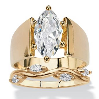 PalmBeach Jewelry 2.88 ct w. Cubic Zirconia Gold-Plated Solitaire and Vine Wedding Ring Set