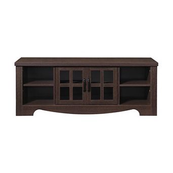 52.37 in Wood TV Stand with 1 Glass-fronted Storage Cabinets Fits TV's up to 60 in