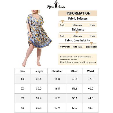 Women's Plus Size Placed Pattern V Neck Smock Waist Midi Dresses