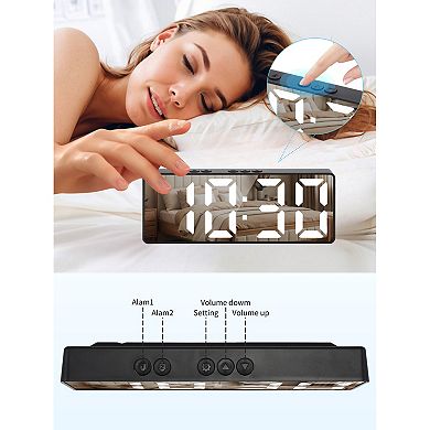 Dimmable LED Alarm Clock, 3-Level Brightness, Dual Alarms, Voice Control 6.3"x1.2"x2.4"