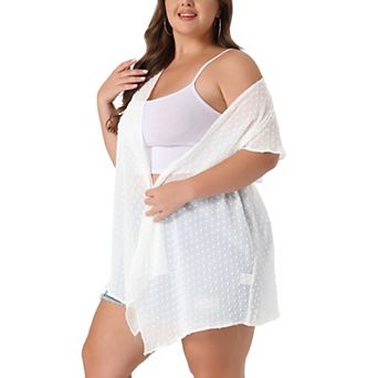 Women's Plus Size Flare Sleeve High Low Swiss Dots Cardigan