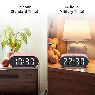 Compact Digital Alarm Clock, Small Size, Adjustable Volume, Dual Alarms for Travel 4.1"x1.6"x1.6"