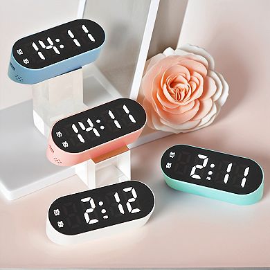 Compact Digital Alarm Clock, Small Size, Adjustable Volume, Dual Alarms for Travel 4.1"x1.6"x1.6"