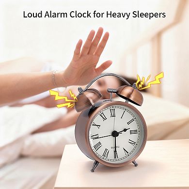 Vintage Mechanical Alarm Clock, Durable Metal Casing, Nightlight, Ideal for Bedroom 3.3"x1.9"x4.9"