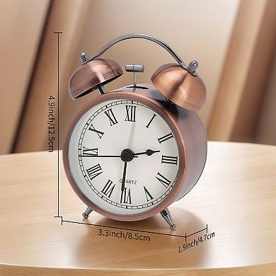 Vintage Mechanical Alarm Clock, Durable Metal Casing, Nightlight, Ideal for Bedroom 3.3"x1.9"x4.9"