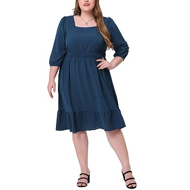 Women's Plus Size Midi Dresses Swiss Dots Bohemian Square Neck Chiffon Dress