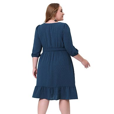 Women's Plus Size Midi Dresses Swiss Dots Bohemian Square Neck Chiffon Dress