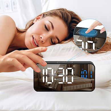 Alarm Clock with Music, Adjustable Volume, Three Alarms, USB Charging Ports, 5.5"x1.3"x2.7"