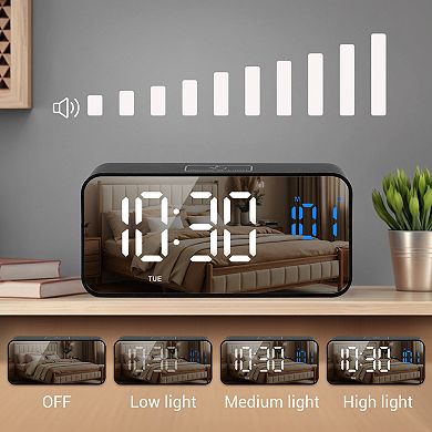 Alarm Clock with Music, Adjustable Volume, Three Alarms, USB Charging Ports, 5.5"x1.3"x2.7"