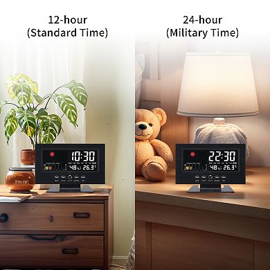 Electric Alarm Clock, Weather Forecast, Battery Backup, Simple Operation for Bedroom 5.9"x2.2"x4.7"
