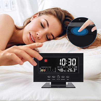 Electric Alarm Clock, Weather Forecast, Battery Backup, Simple Operation for Bedroom 5.9"x2.2"x4.7"