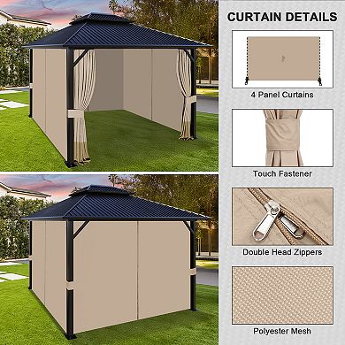 Aoodor Gazebo Replacement Curtain, 4-Privacy Panel Water-Resistant Gazebo Sidewalls(Curtains Only)