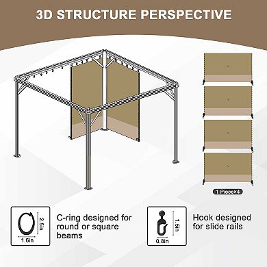 Aoodor Gazebo Replacement Curtain, 4-Privacy Panel Water-Resistant Gazebo Sidewalls(Curtains Only)