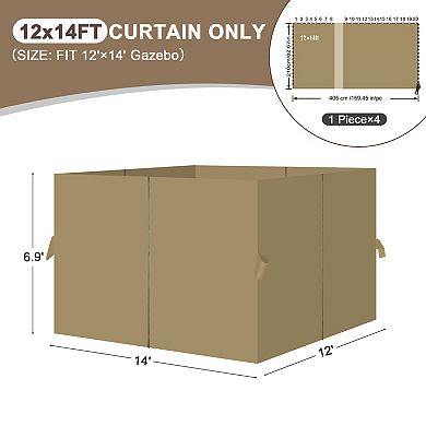 Aoodor Gazebo Replacement Curtain, 4-Privacy Panel Water-Resistant Gazebo Sidewalls(Curtains Only)