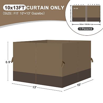 Aoodor Gazebo Curtain Replacement - Universal 4-panel Sidewalls 10' X 13'(curtain Only)