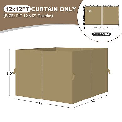 Aoodor Gazebo Curtain Replacement - Universal 4-panel Sidewalls 12' X 12'(curtain Only)