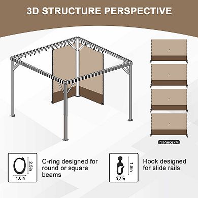 Aoodor Gazebo Replacement Curtain, 4-Privacy Panel Water-Resistant Gazebo Sidewalls(Curtains Only)