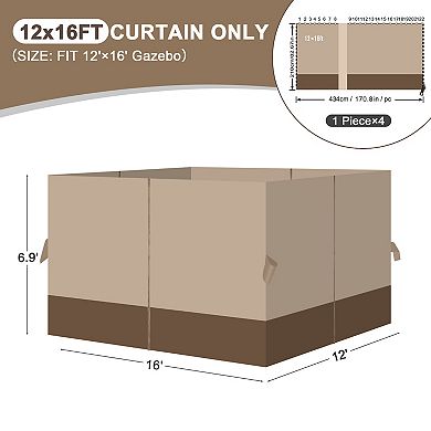 Aoodor Gazebo Replacement Curtain, 4-Privacy Panel Water-Resistant Gazebo Sidewalls(Curtains Only)