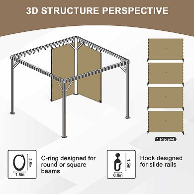 Aoodor Gazebo Curtain Replacement - Universal 4-panel Sidewalls 10' X 12'(curtain Only)