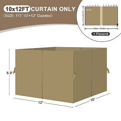 Aoodor Gazebo Curtain Replacement - Universal 4-panel Sidewalls 10' X 12'(curtain Only)