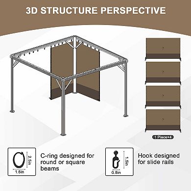 Aoodor Gazebo Curtain Replacement - Universal 4-panel Sidewalls 10' X 10'(curtain Only)