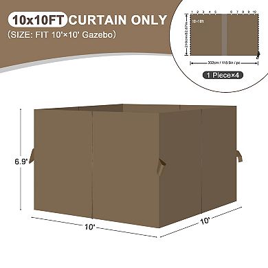 Aoodor Gazebo Curtain Replacement - Universal 4-panel Sidewalls 10' X 10'(curtain Only)