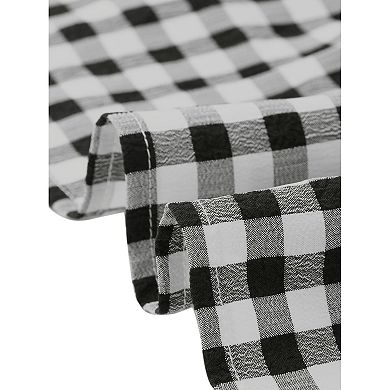 Gingham Dress Women Vintage Plaid V Neck Short Sleeve Button Front Swing Tiered Short Dresses