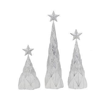 Set of 3 Resin Christmas Trees with Silver Foil & Star Toppers