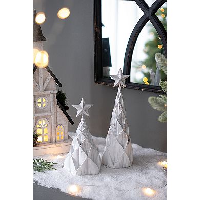 Set of 3 Resin Christmas Trees with Silver Foil & Star Toppers