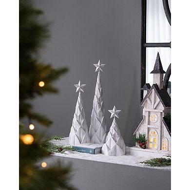 Set of 3 Resin Christmas Trees with Silver Foil & Star Toppers